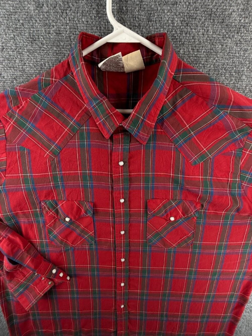 Western Frontier Pearl Snap Shirt Men Red Plaid Long Sleeve USA Made 3XL Adult